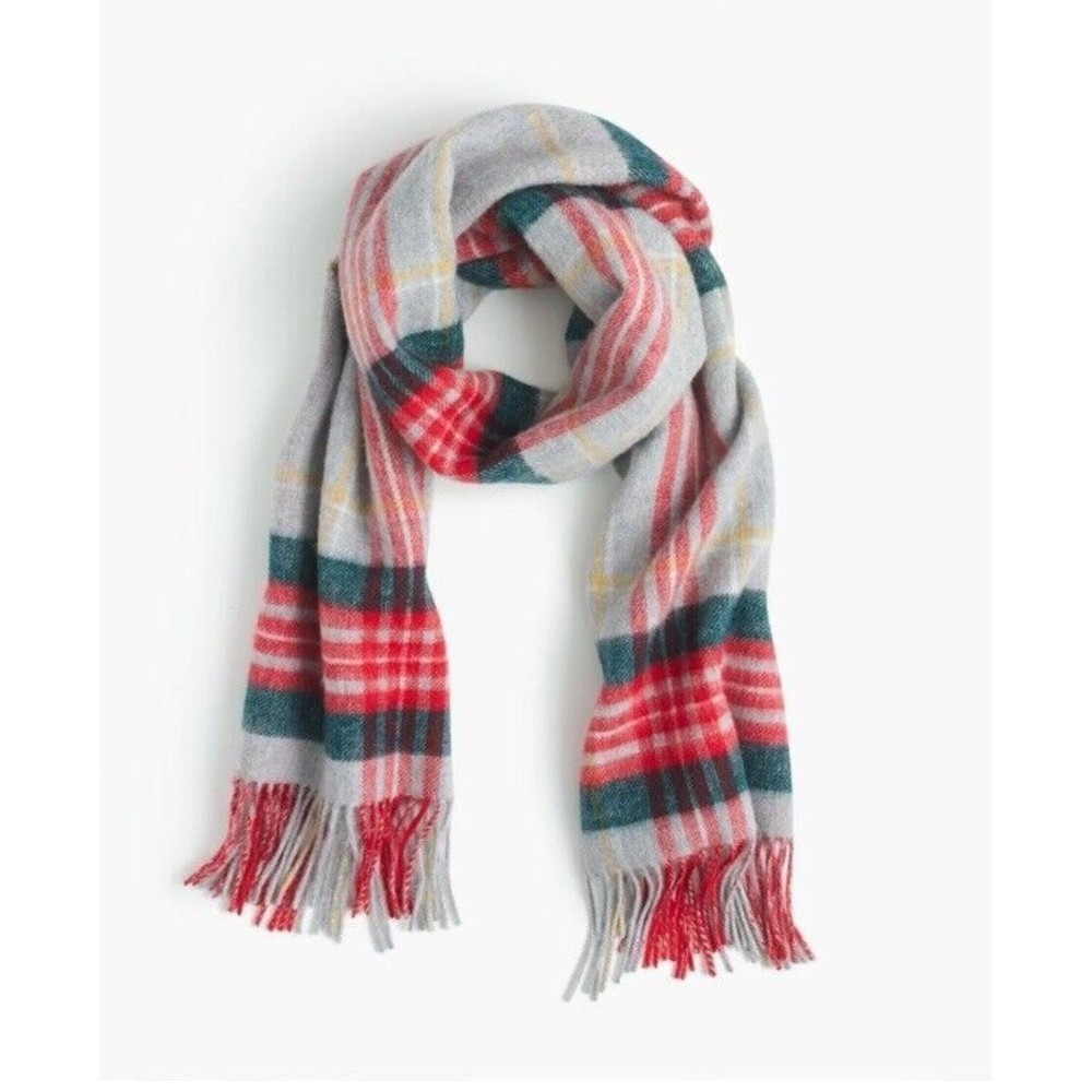 New Huge Wool Brushed Double-Faced Scarf In Tartan Plaid | Holiday Red |‎ $69.50